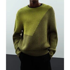 COS Two-Tone Knitted Jumper Wool Blend Chunky Sweater Green